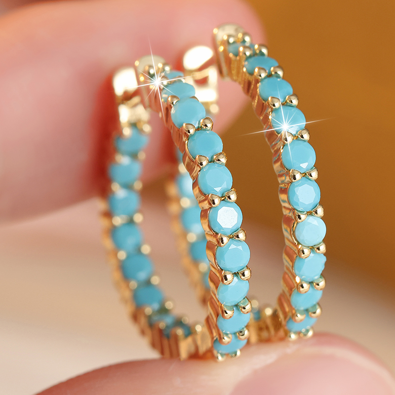 Turquoise Stone Ring - Этнические серьги-кольца с имитацией бирюзы для
