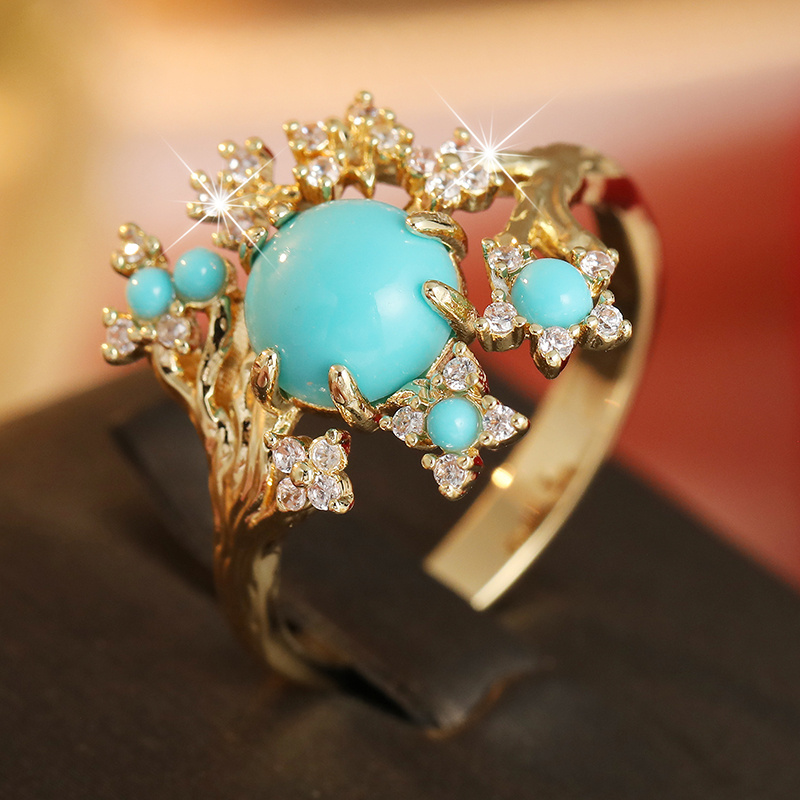 Turquoise Stone Ring - Женское кольцо с ажурным узором в